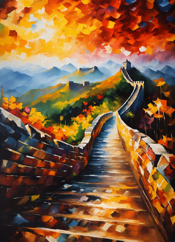 雄伟中国古长城油画AI插画海报高清图片素