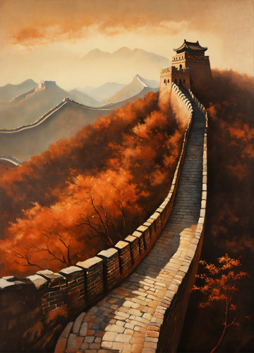 雄伟中国古长城油画AI插画海报高清图片素4