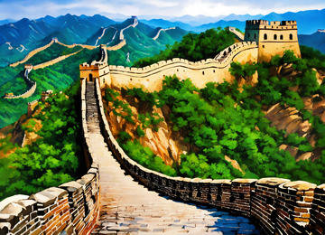 雄伟中国古长城油画AI插画海报高清图片素28