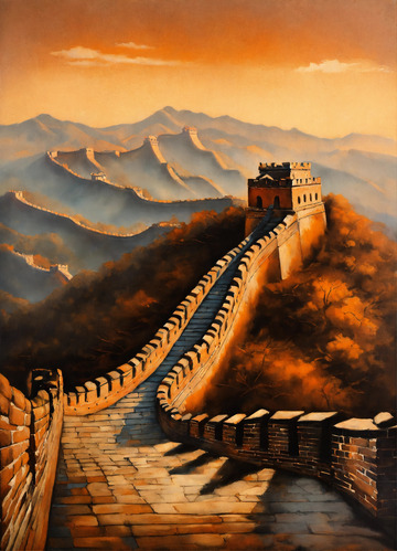 雄伟中国古长城油画AI插画海报高清图片素2