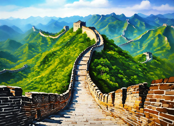 雄伟中国古长城油画AI插画海报高清图片素25