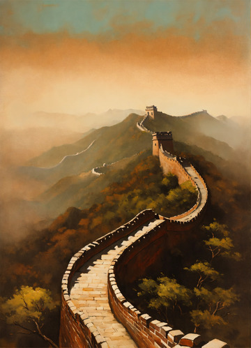 雄伟中国古长城油画AI插画海报高清图片素1
