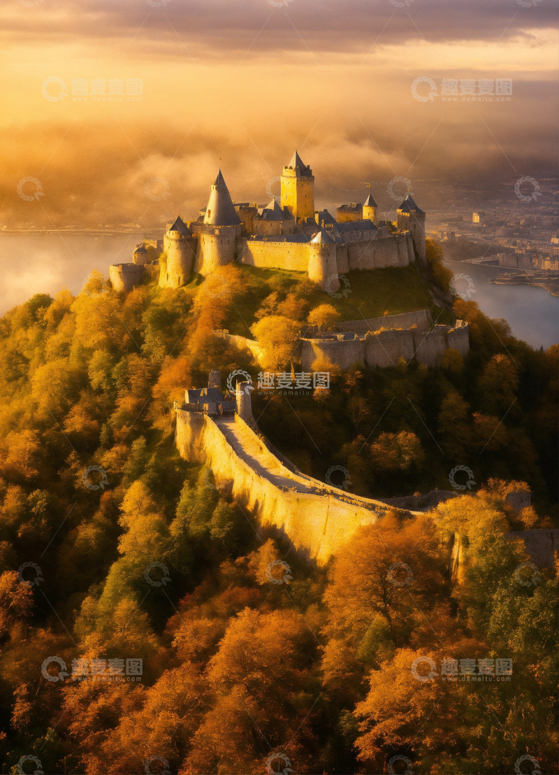 高清大图下载【趣麦麦图】古代雄伟城堡游戏场景AI插画海报高清图片