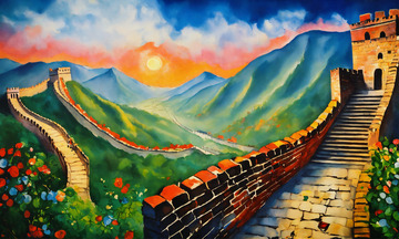 雄伟中国古长城油画AI插画海报高清图片素9