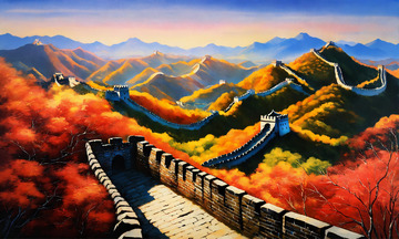雄伟中国古长城油画AI插画海报高清图片素23