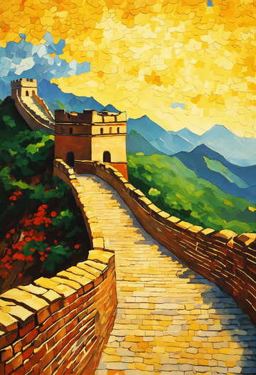 雄伟中国古长城油画AI插画海报高清图片素19
