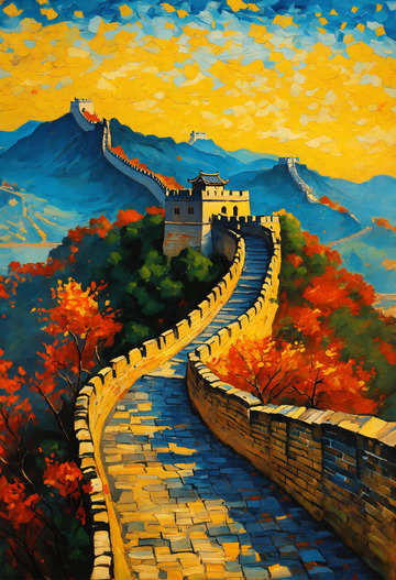 雄伟中国古长城油画AI插画海报高清图片素17