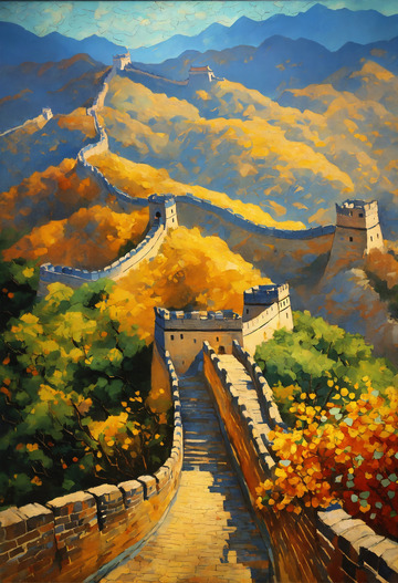雄伟中国古长城油画AI插画海报高清图片素15