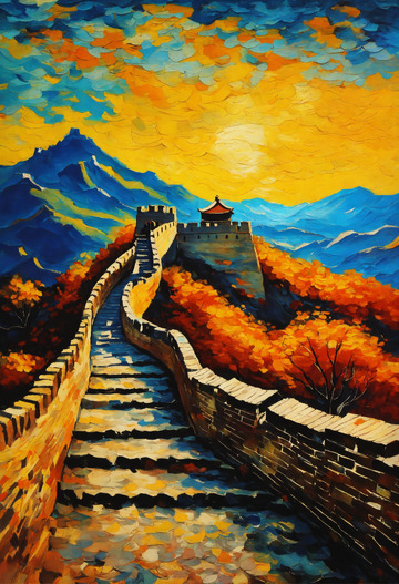雄伟中国古长城油画AI插画海报高清图片素18