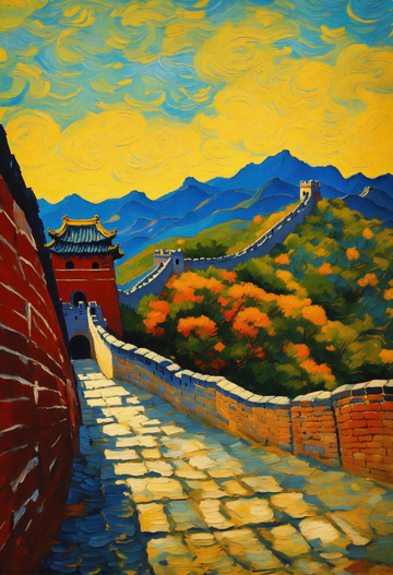 雄伟中国古长城油画AI插画海报高清图片素16