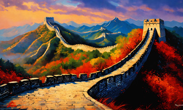 雄伟中国古长城油画AI插画海报高清图片素24