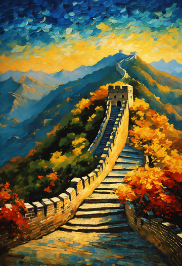 雄伟中国古长城油画AI插画海报高清图片素21