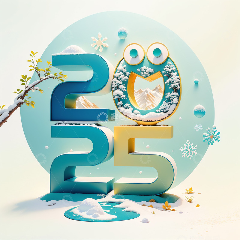 2025立体积雪字AI插画海报素材1