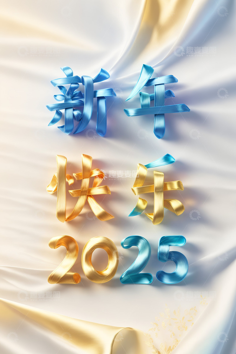 2025年彩色丝绸字AI插画海报素材14