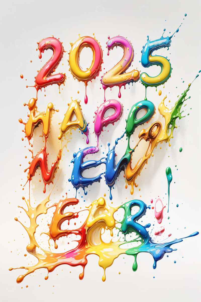 2025彩色立体油漆字AI插画海报素材5