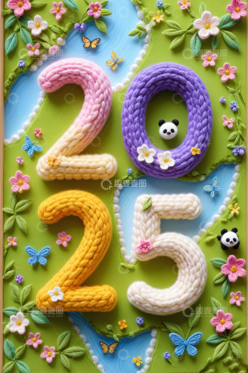 2025可爱毛绒立体字AI插画海报素材9