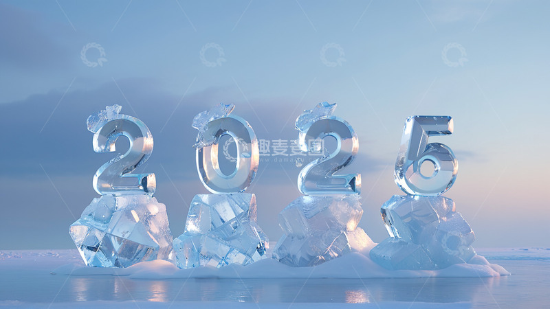 2025立体冰块字AI插画海报素材