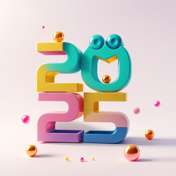 2025彩色立体字AI插画海报素材6