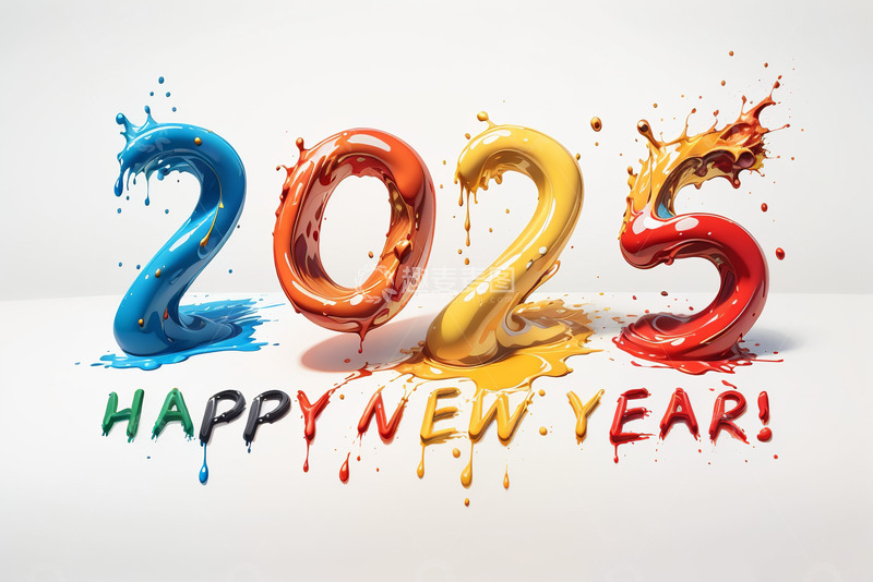 2025彩色立体油漆字AI插画海报素材2