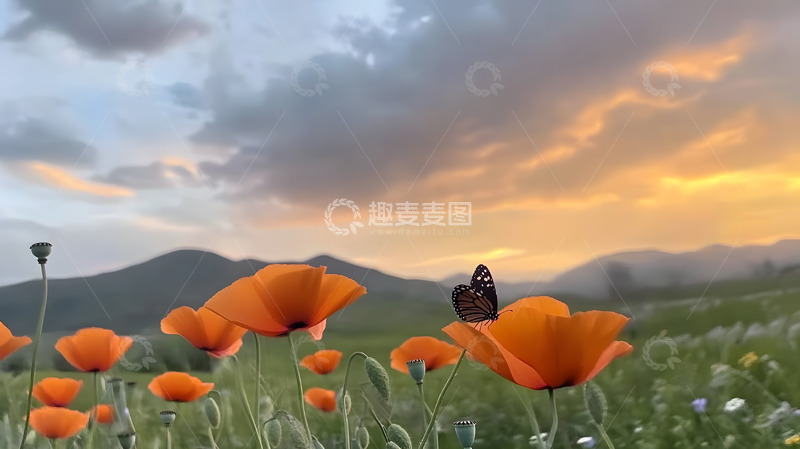 高清大图下载【趣麦麦图】蝴蝶与红花1