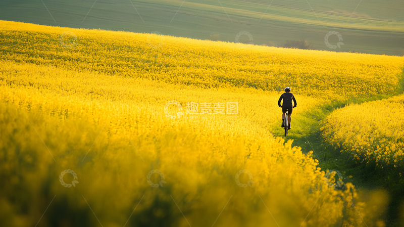 高清大图下载【趣麦麦图】油菜花田里的骑行3