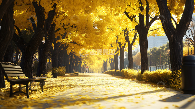 高清大图下载【趣麦麦图】金秋公园黄叶美景1