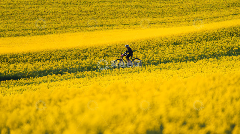 高清大图下载【趣麦麦图】油菜花田里的骑行2