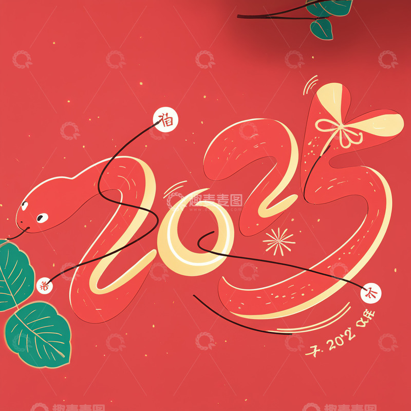 2025蛇年字体AI插画海报素材1