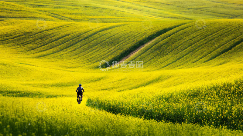 高清大图下载【趣麦麦图】油菜花田里的骑行