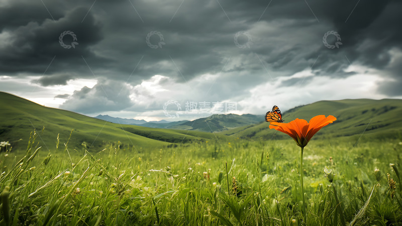 高清大图下载【趣麦麦图】蝴蝶与红花2