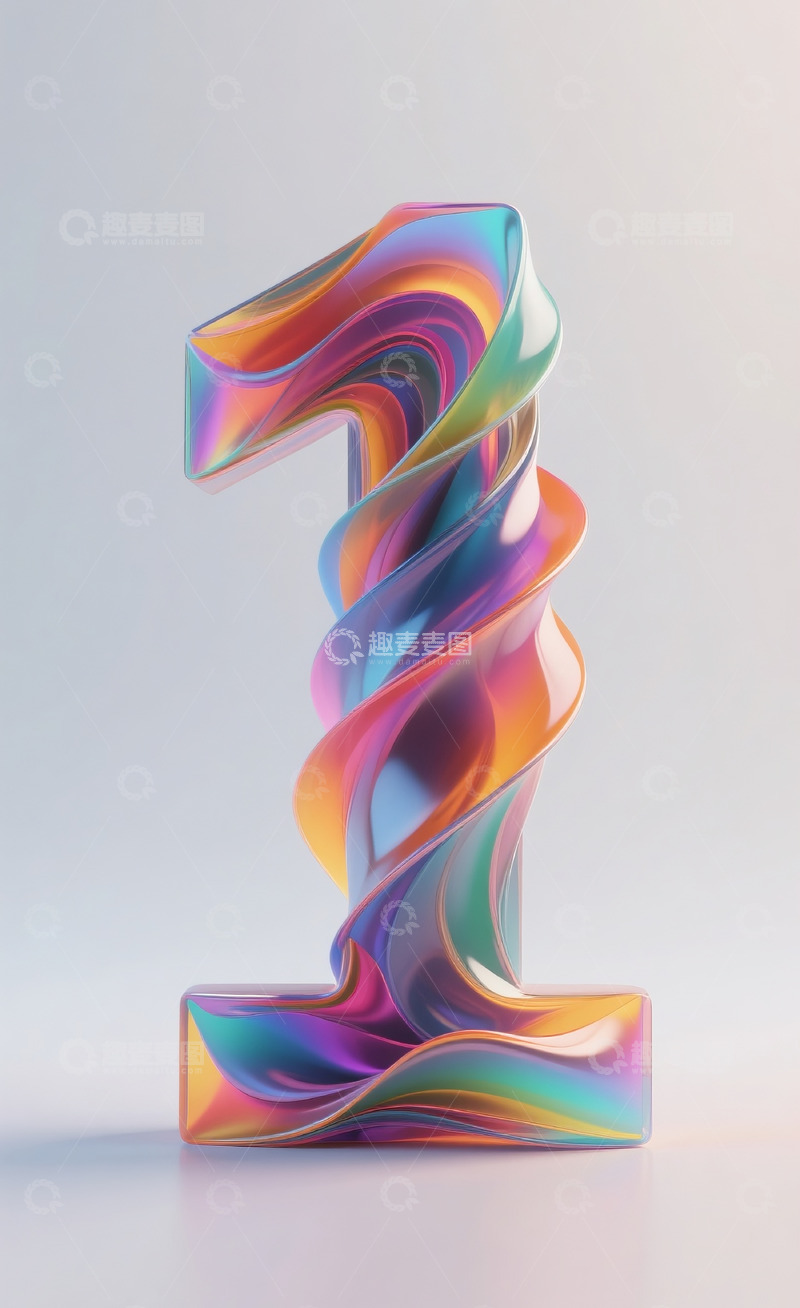 高清大图下载【趣麦麦图】多彩流动抽象数字1