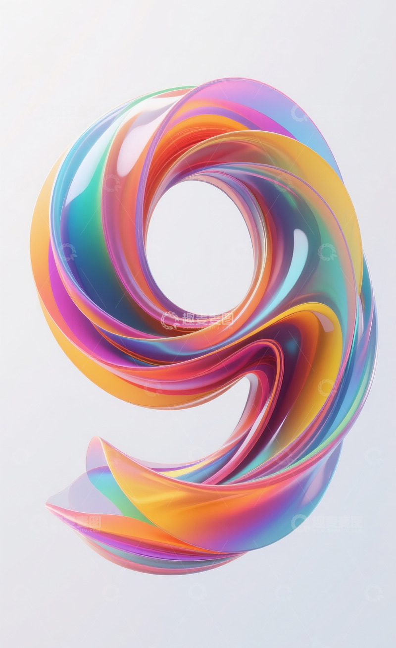 高清大图下载【趣麦麦图】-多彩流动抽象数字9