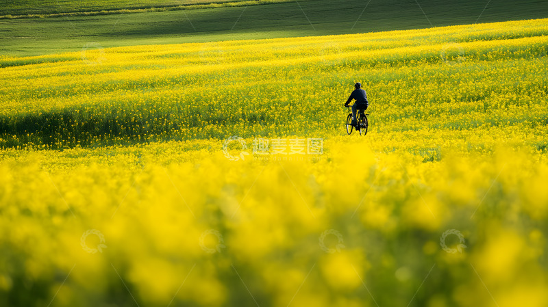 高清大图下载【趣麦麦图】油菜花田里的骑行1