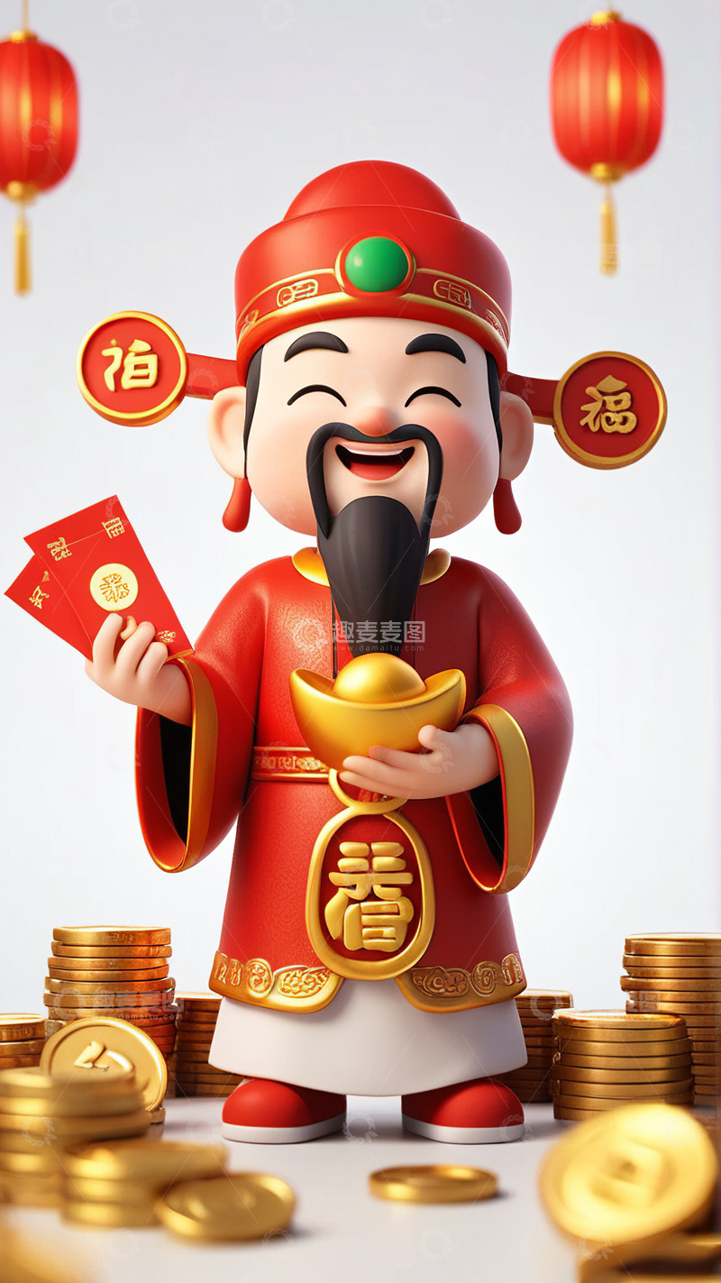 高清大图下载【趣麦麦图】发红包喜庆财神AI插画海报图片素材2