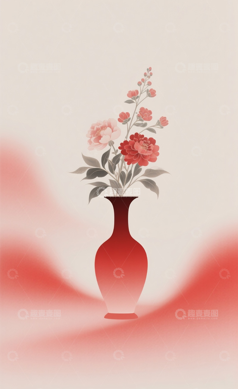 高清大图下载【趣麦麦图】新中式花瓶插画23
