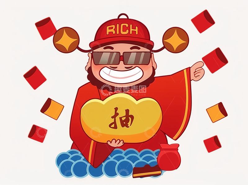 高清大图下载【趣麦麦图】发红包喜庆财神AI插画海报图片素材4