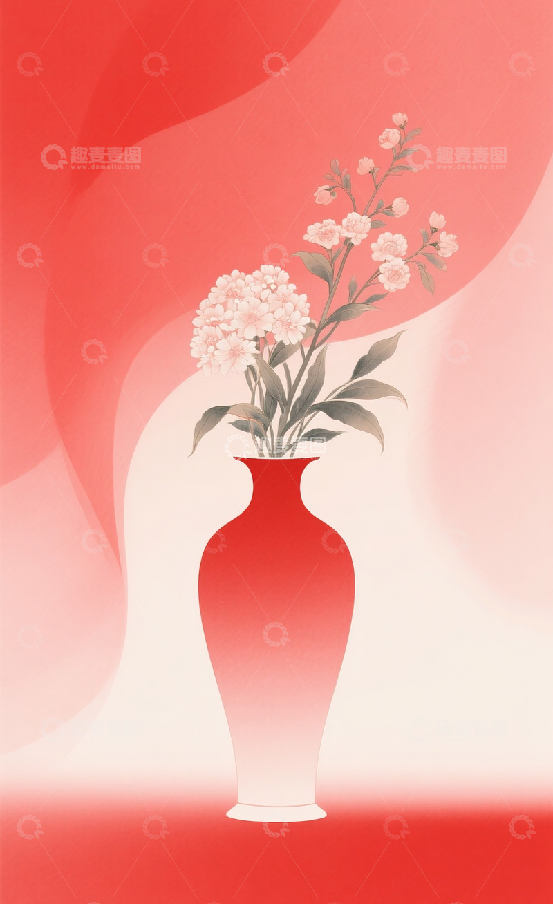 高清大图下载【趣麦麦图】新中式花瓶插画22