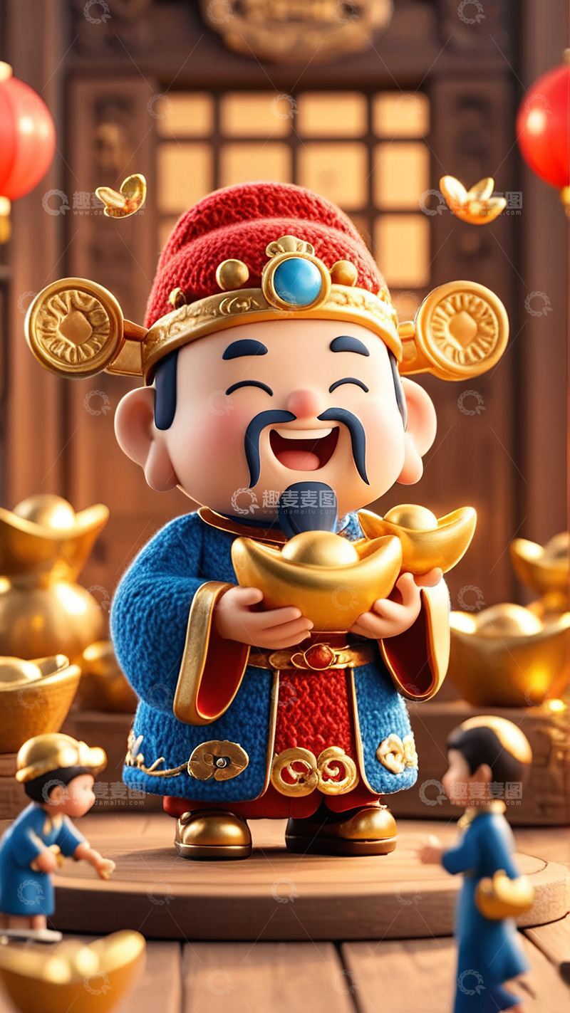 高清大图下载【趣麦麦图】恭喜发财喜庆财神AI插画海报图片素材9