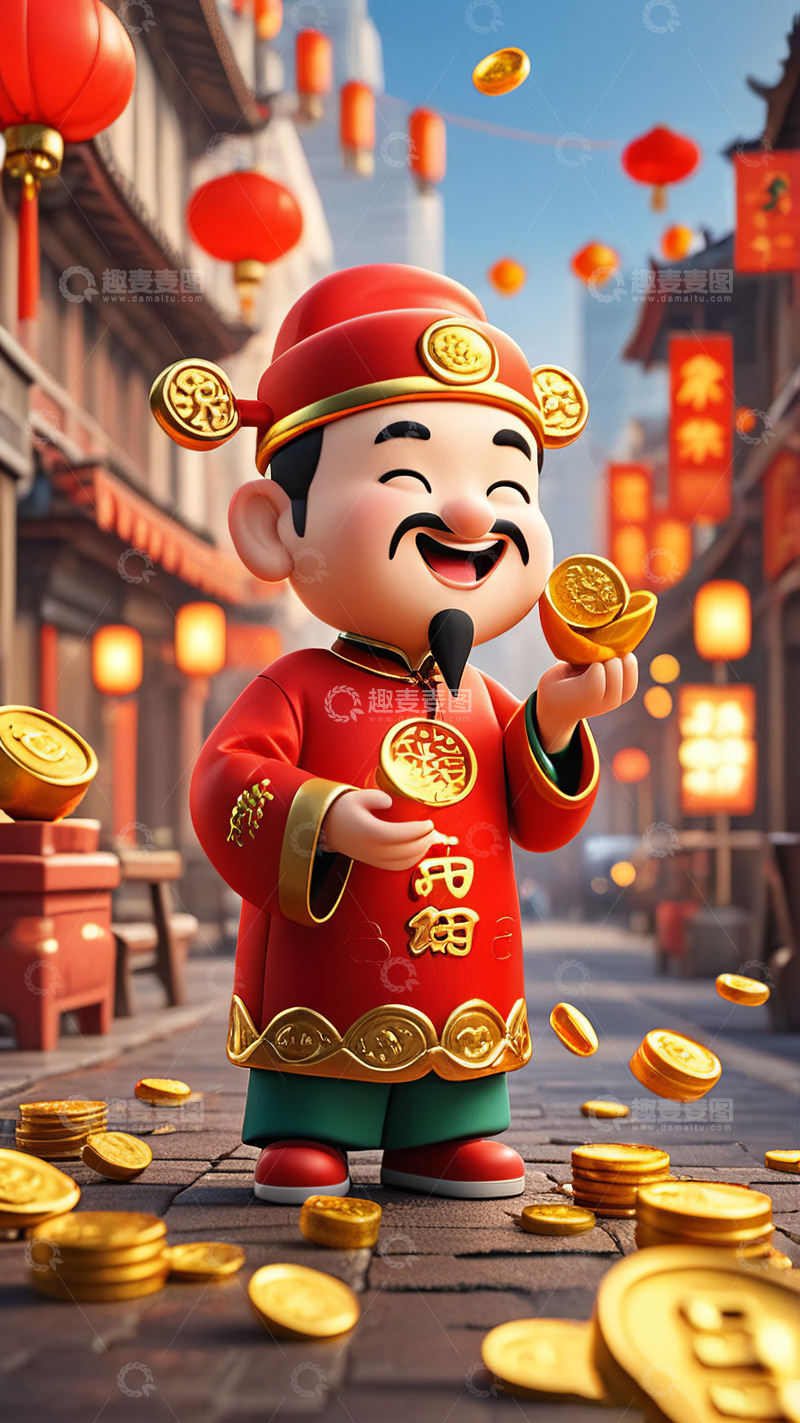 高清大图下载【趣麦麦图】恭喜发财喜庆财神AI插画海报图片素材16
