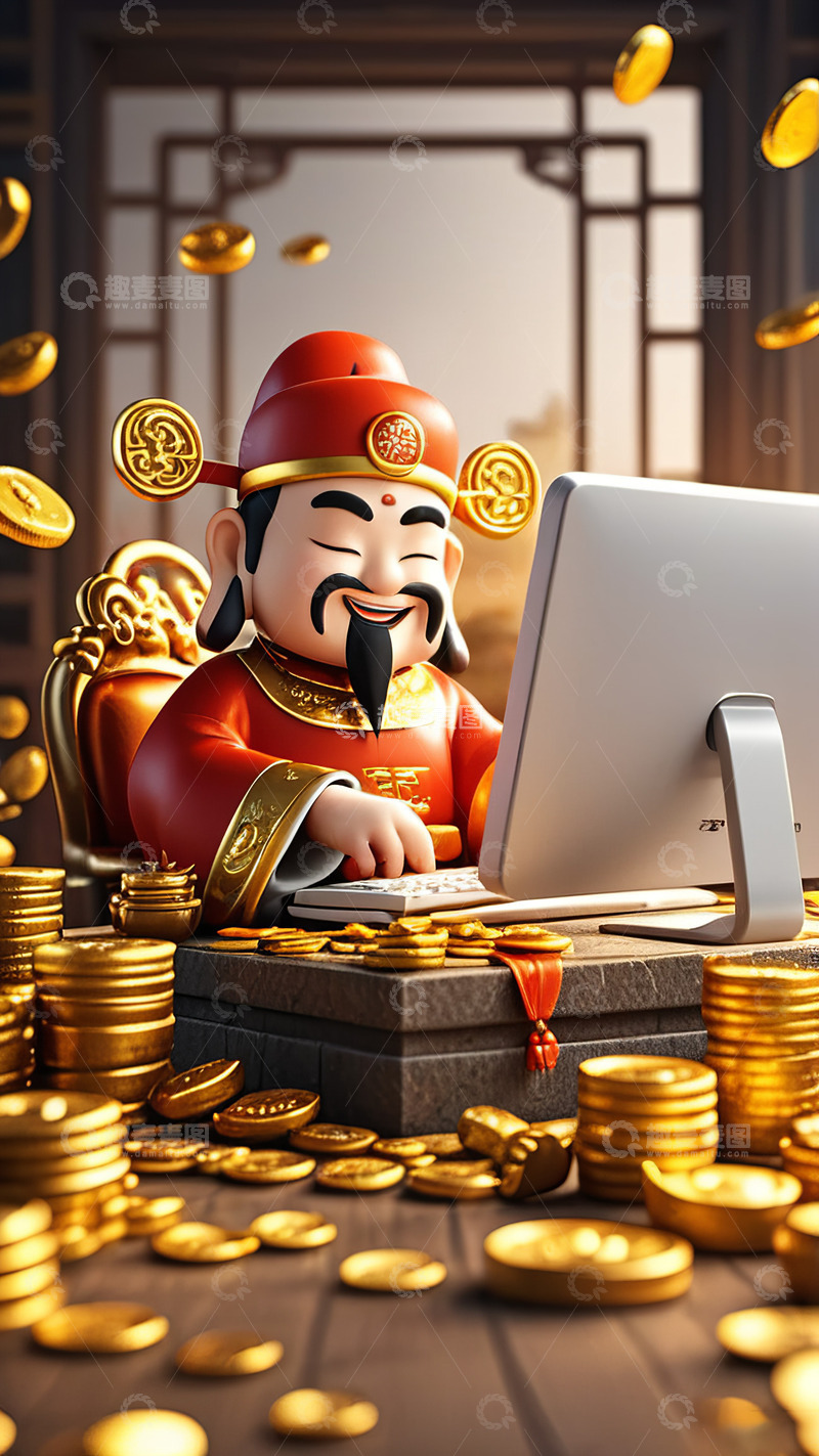 努力工作的喜庆财神AI插画海报图片素材3