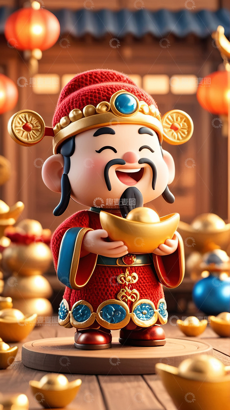 高清大图下载【趣麦麦图】恭喜发财喜庆财神AI插画海报图片素材15