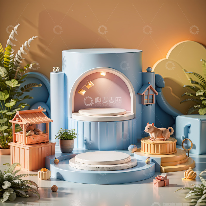 高清大图下载【趣麦麦图】C4D电商产品展台AI插画高清海报背景素