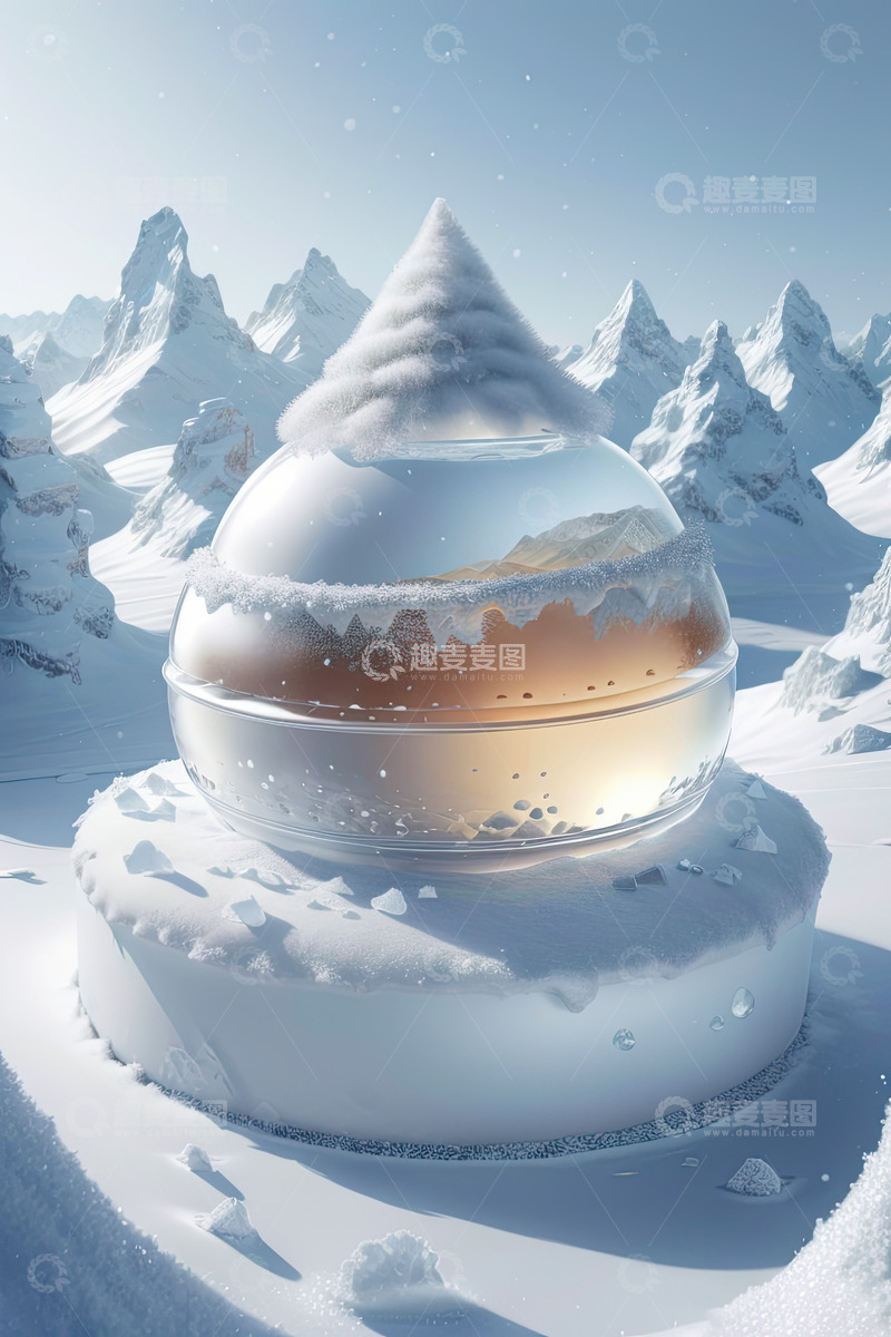 高清大图下载【趣麦麦图】圣诞节雪地森林产品展台AI插画高清海报背3