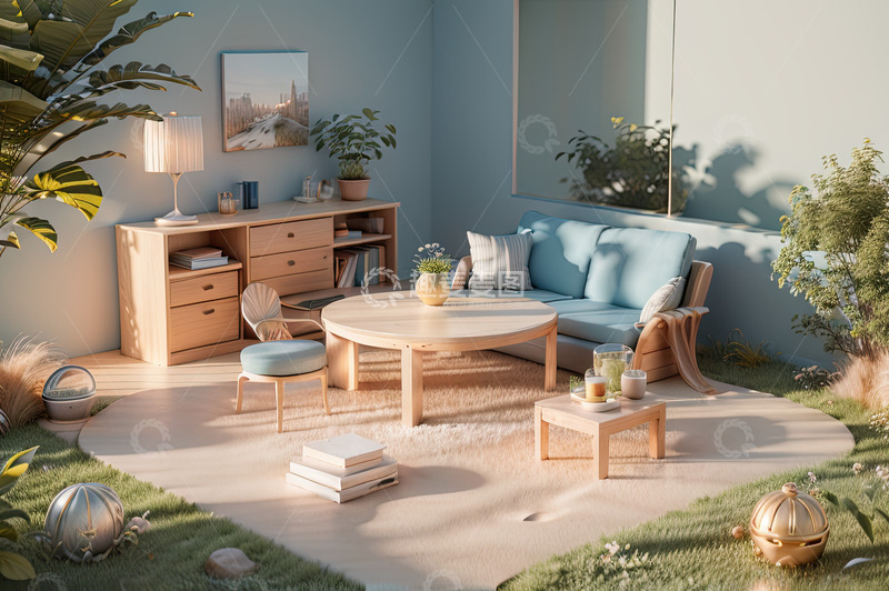 高清大图下载【趣麦麦图】室内电商产品展台AI插画高清海报背景素材1