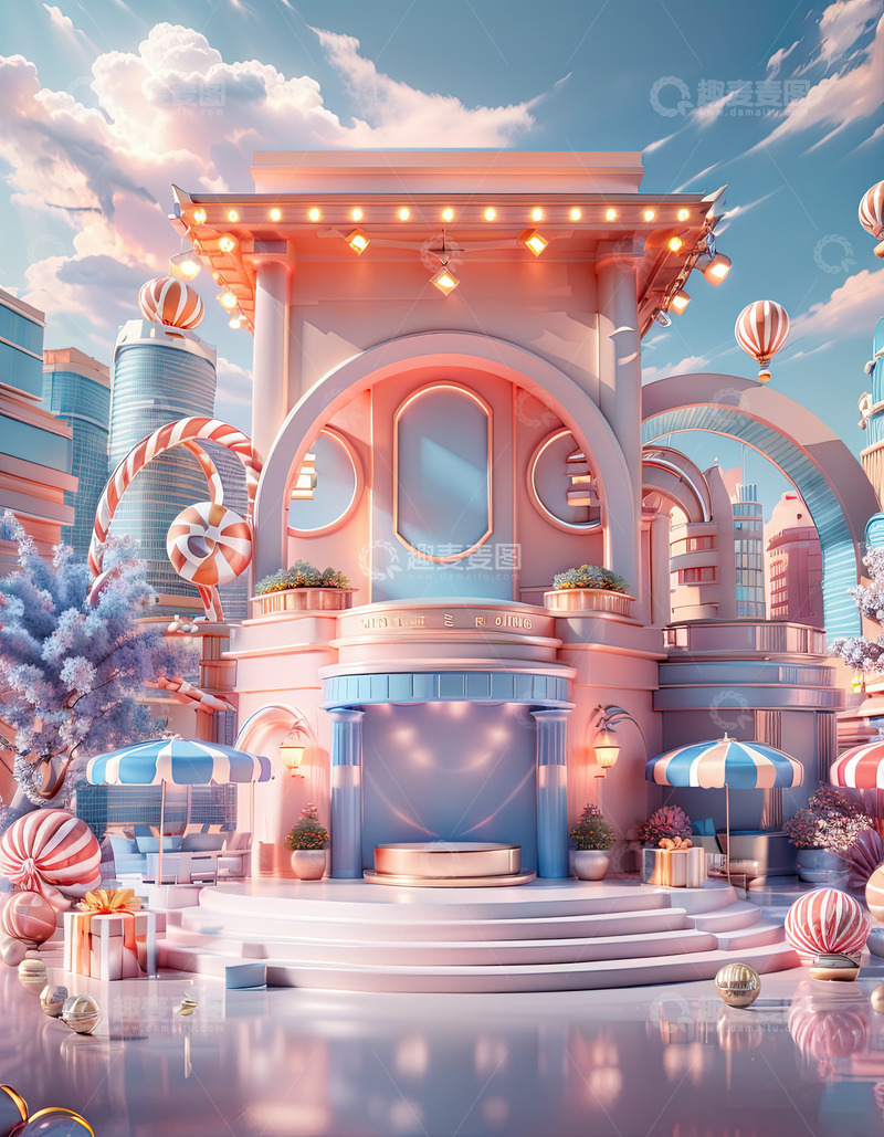 高清大图下载【趣麦麦图】电商大促活动产品展台AI插画高清海报背景2