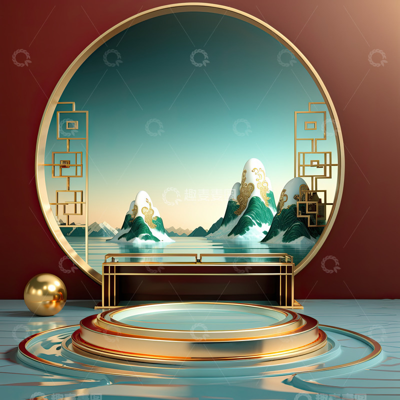 高清大图下载【趣麦麦图】中国风喜庆活动产品展台AI插画高清海报背16