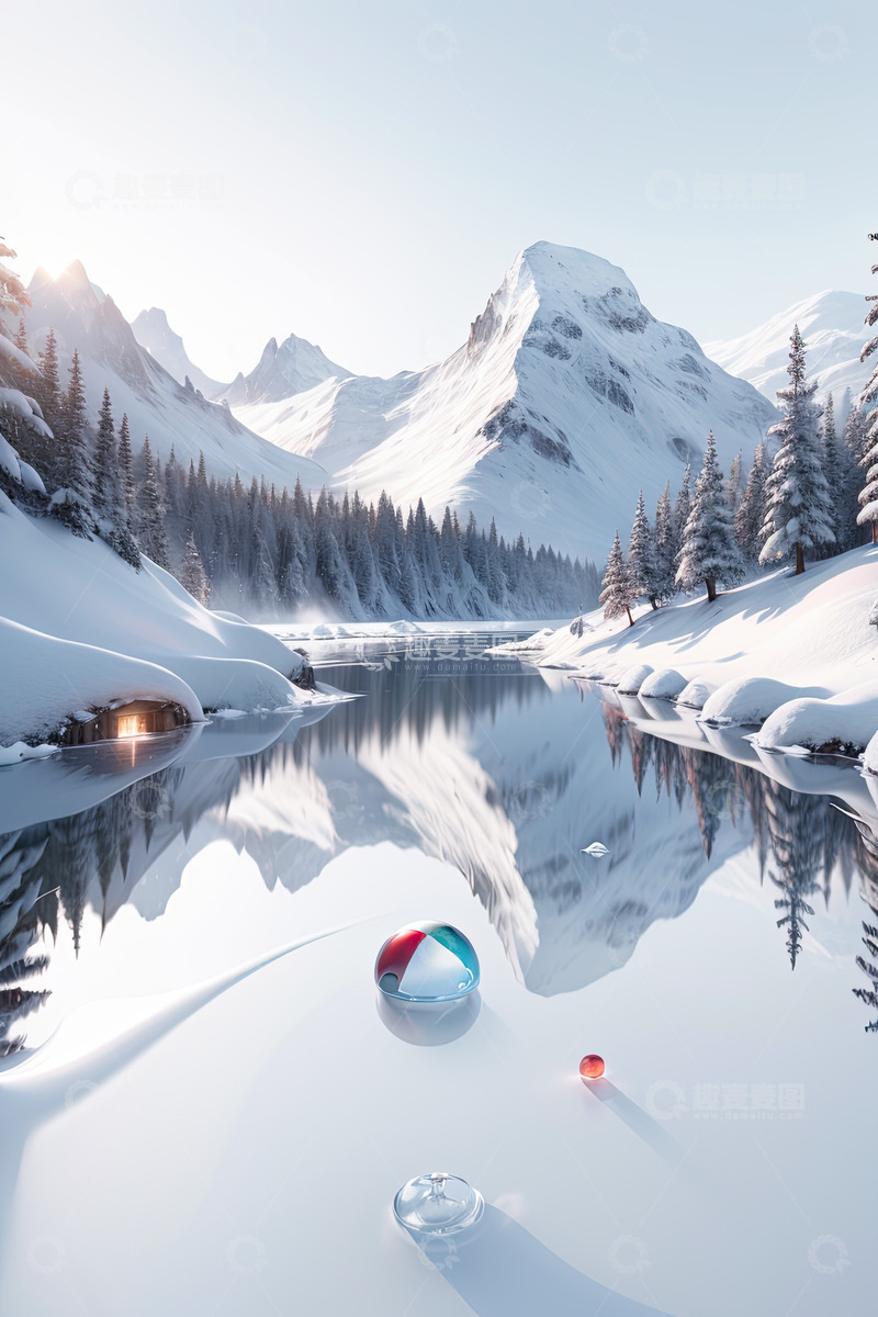 高清大图下载【趣麦麦图】圣诞节雪地森林产品展台AI插画高清海报背1