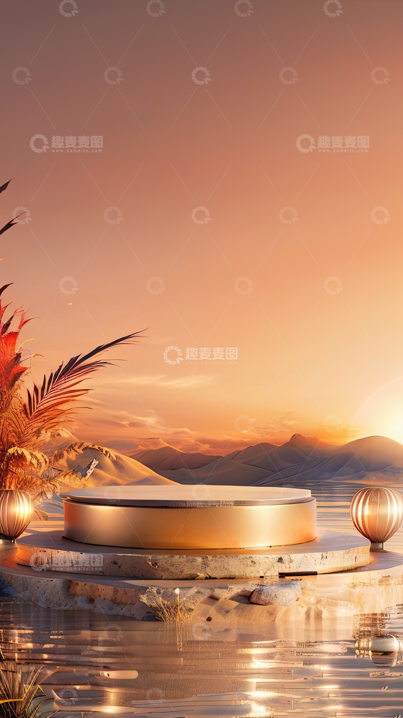 高清大图下载【趣麦麦图】橙色圆形促销产品展台AI插画高清海报背景1