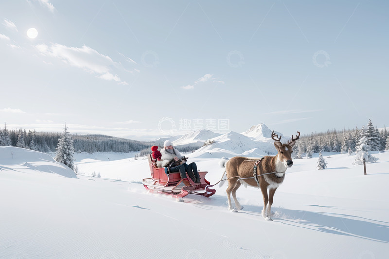 高清大图下载【趣麦麦图】圣诞节雪地森林产品展台AI插画高清海报背5