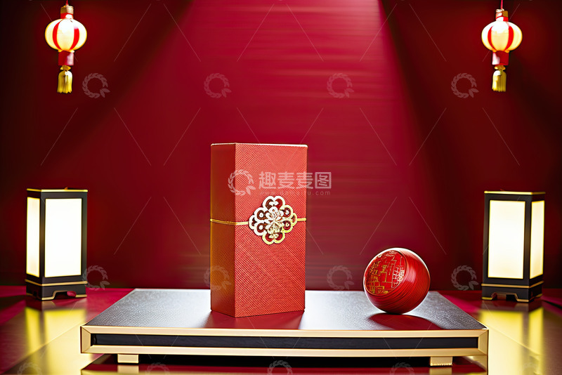 高清大图下载【趣麦麦图】中国风喜庆活动产品展台AI插画高清海报背12